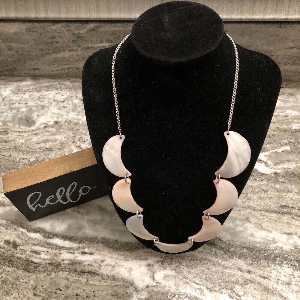 SeaShell Half-Shape Moon Pink and White Glossy Style Necklace